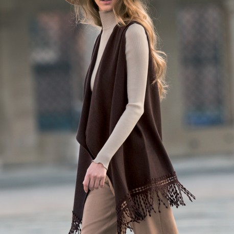 Veste Longues Sans Manches Laine& Soie Maille Plate, Oscalito 8254