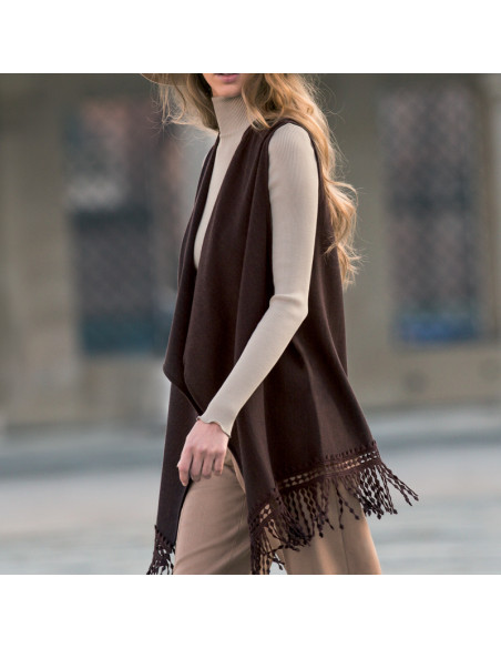 Veste Longues Sans Manches Laine& Soie Maille Plate, Oscalito 8254