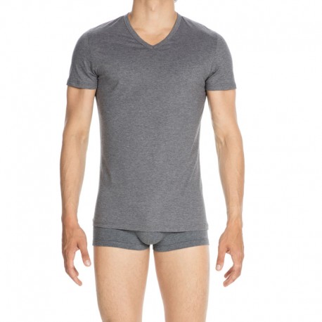 Tee-Shirt Col V Manches Courtes, Classique, Hom 400206