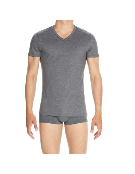 Tee-Shirt Col V Manches Courtes, Classique, Hom 400206