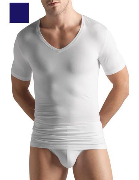 Tee-Shirt Col V Manches Courtes, , Cotton Superior, Hanro 073089