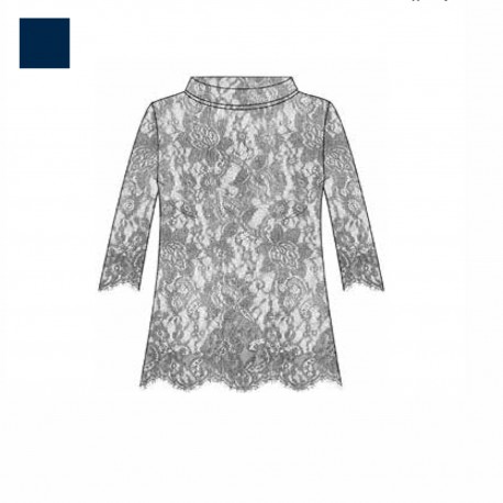 Pull Manches 3/4 Plissé et Dentelles Chantilly Laine & Soie, Oscalito 8606_474