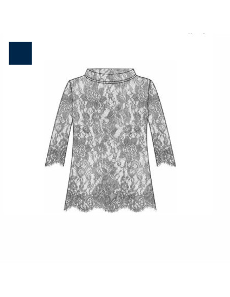 Pull Manches 3/4 Plissé et Dentelles Chantilly Laine & Soie, Oscalito 8606_474