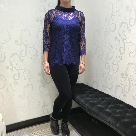 Sweater, 3/4 Pleated Sleeves and Lace Chantilly Wool & Silk, Oscalito 8606_474