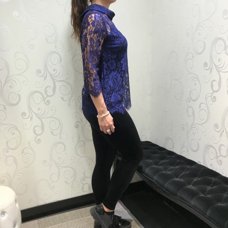 Sweater, 3/4 Pleated Sleeves and Lace Chantilly Wool & Silk, Oscalito 8606_474