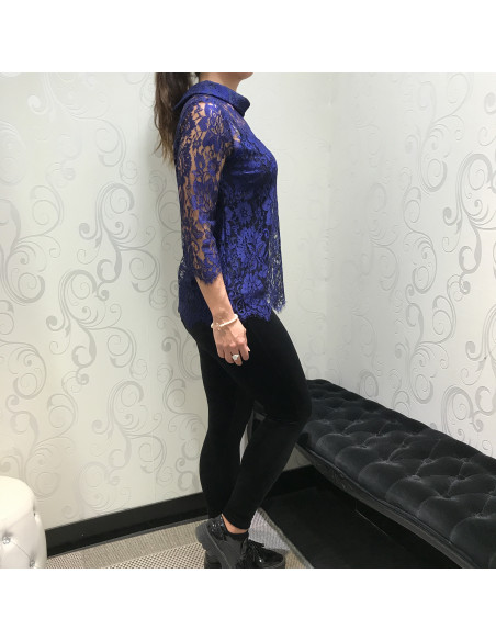 Sweater, 3/4 Pleated Sleeves and Lace Chantilly Wool & Silk, Oscalito 8606_474