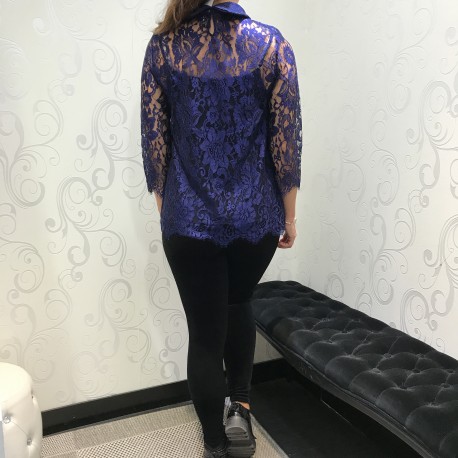 Sweater, 3/4 Pleated Sleeves and Lace Chantilly Wool & Silk, Oscalito 8606_474