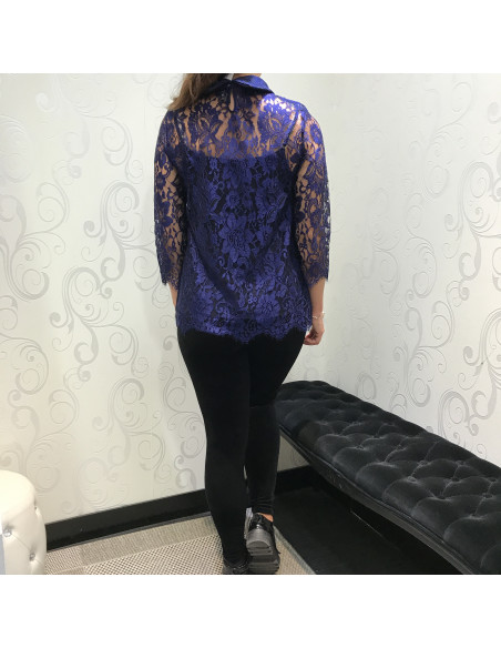 Sweater, 3/4 Pleated Sleeves and Lace Chantilly Wool & Silk, Oscalito 8606_474