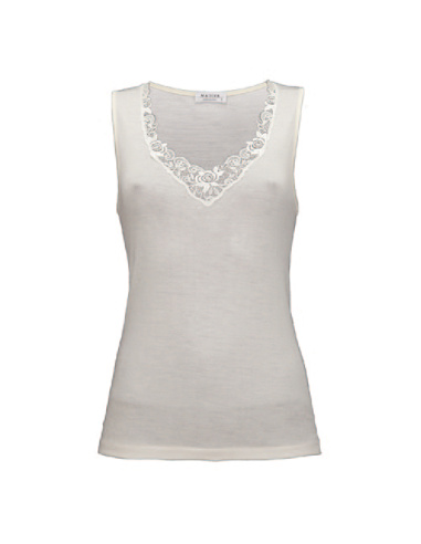 Débardeur Col en V Dentelle, Emily, Laine-Soie-Coton