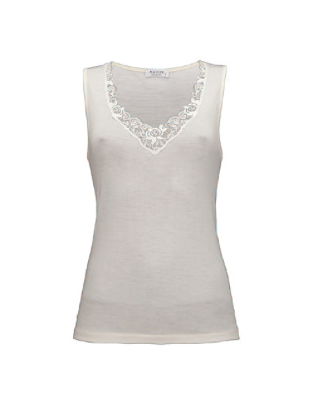 Débardeur Col en V Dentelle, Emily, Laine-Soie-Coton
