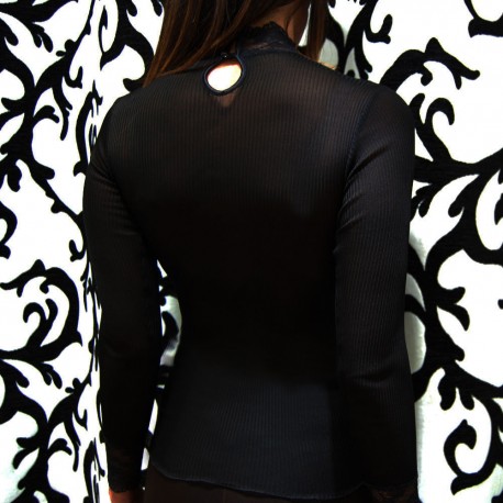 Pull 100% Soie et Dentelle Manches Longues Col Cheminé, Artimaglia 31904