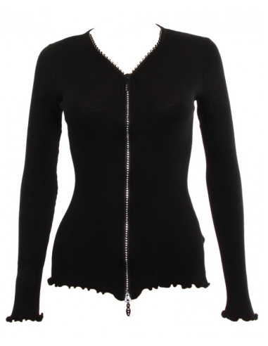 Gilet Zip Strass Manches Longues, 85% Laine 15% Soie, Moretta 5391-NERO