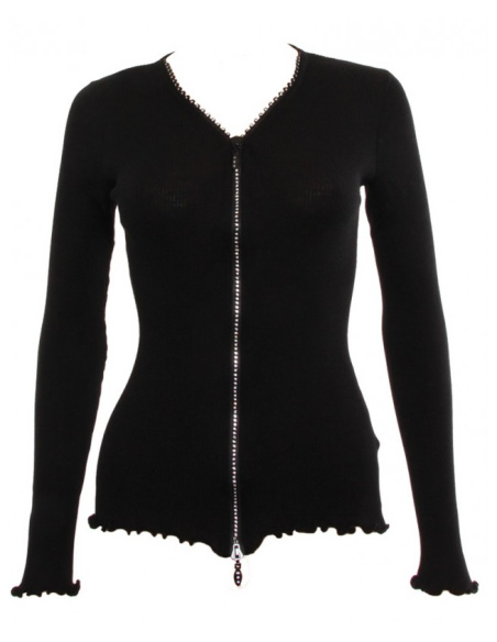 Gilet Zip Strass Manches Longues, 85% Laine 15% Soie, Moretta 5391-NERO