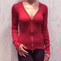 Gilet Zip Strass Manches Longues, 85% Laine 15% Soie, Moretta 5391-ROSSO