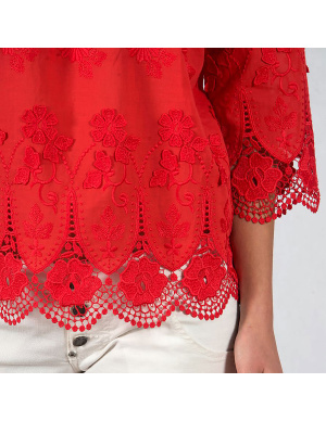 Top Manches 3/4 Fil d'Ecosse Voile Coton Brodé, Oscalito 4612-656 2
