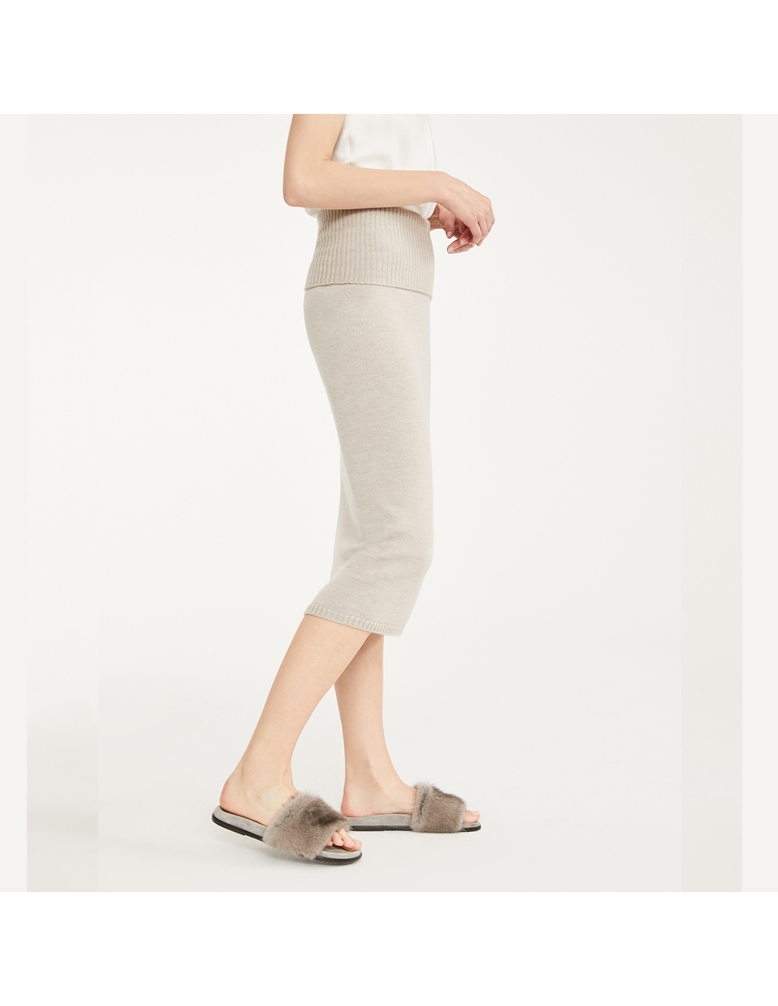Jupe Max Mara En 100% Soie - Ligne A Beige/Marron - Taille 6 - Fente Latérale - Neuf Sans Étiquette