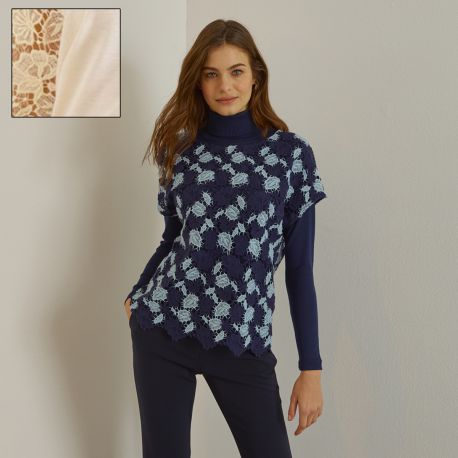 Sleeveless Macrame Allover Top 70% Wool-30% Silk, Oscalito 5620-012