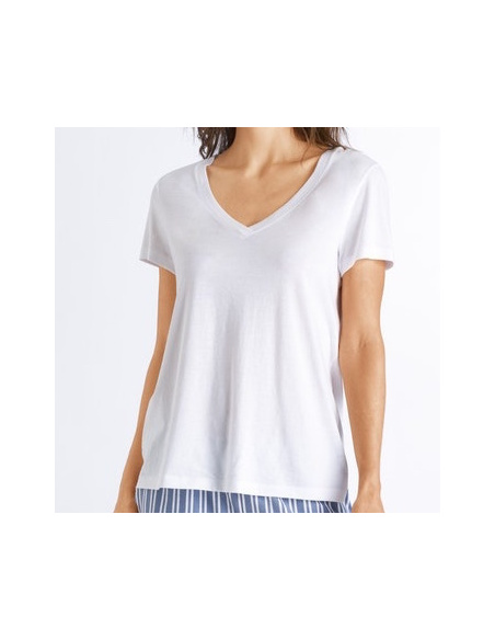 T-Shirt Manches Courtes Col V, Sleep & Lounge - Jaune Radian, Hanro, 077876-0101