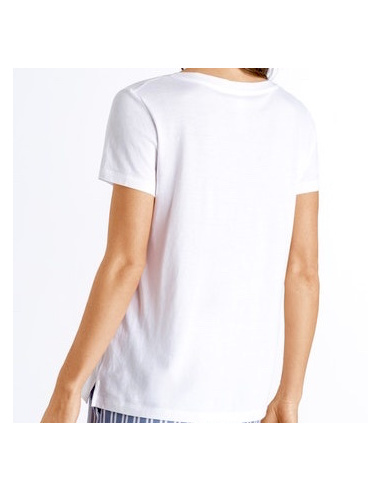 T-Shirt Manches Courtes Col V, Sleep & Lounge - Blanc, Hanro, 077876-0101