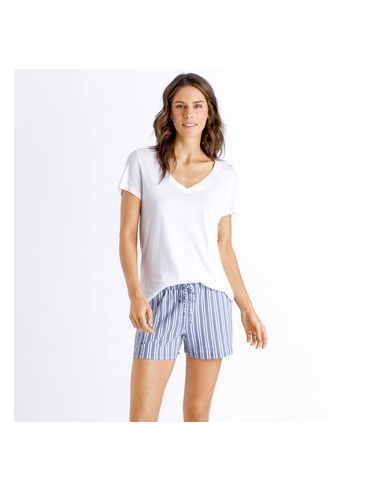 T-Shirt Manches Courtes Col V, Sleep & Lounge - Blanc, Hanro, 077876-0101
