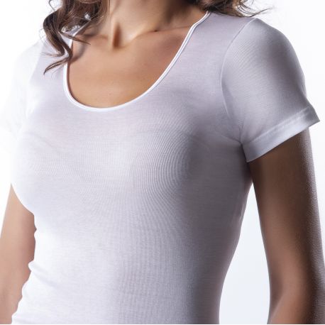 Top Manches Courtes, 100% Coton Fil d'écosse, Moretta 392-G-BIANCO