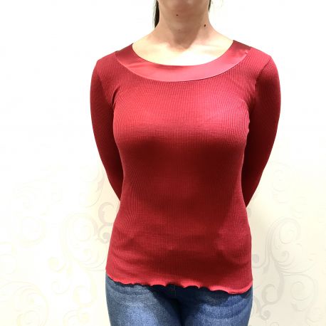 Laine et Soie Plissé Col Satin Manches Longues, Oscalito 5304-615