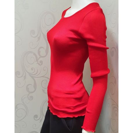 Top Manches Longues Plissé Ras de Cou 70%Laine-30%Soie, Oscalito 9515-615