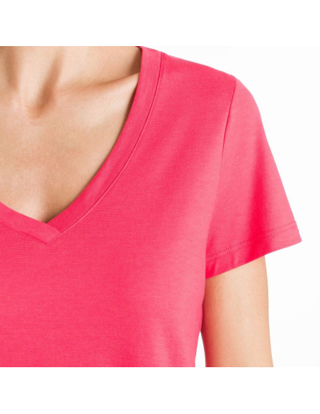 T-Shirt Manches Courtes Col V, Sleep & Lounge - Géranium, Hanro, 077876-1399
