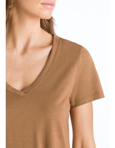 T-Shirt Manches Courtes Col V, Sleep & Lounge - Jaune Radian, Hanro, 077876-1787