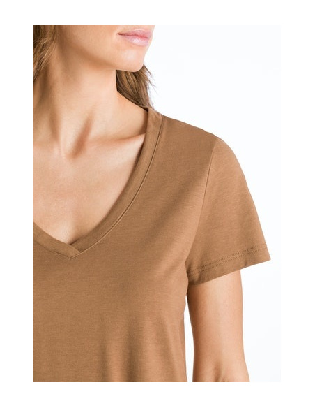 T-Shirt Manches Courtes Col V, Sleep & Lounge - Jaune Radian, Hanro, 077876-1787