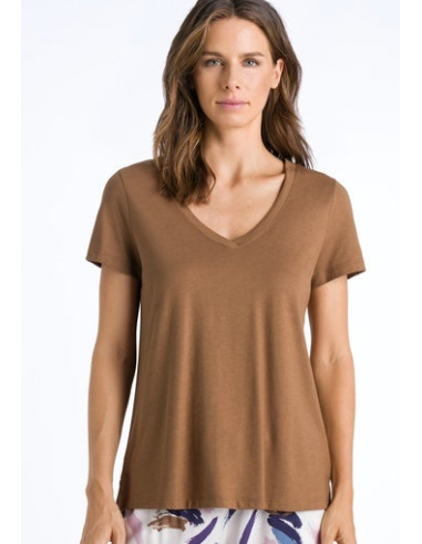 T-Shirt Manches Courtes Col V, Sleep & Lounge - Jaune Radian, Hanro, 077876-1787