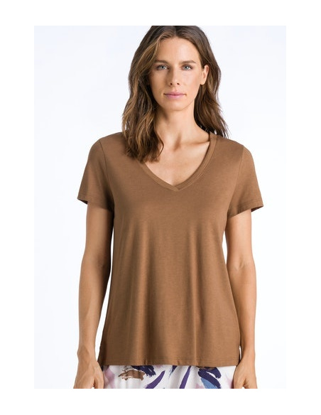 T-Shirt Manches Courtes Col V, Sleep & Lounge - Jaune Radian, Hanro, 077876-1787