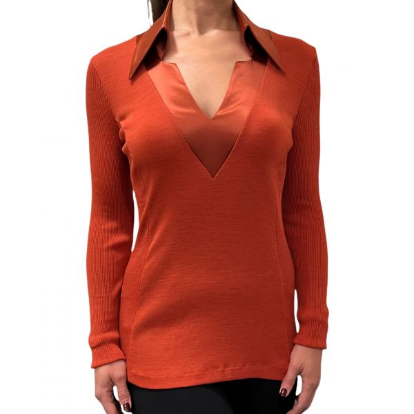 Pull Manches Longues Col Satin, 70% Laine et 30% Soie, Oscalito 6494-660