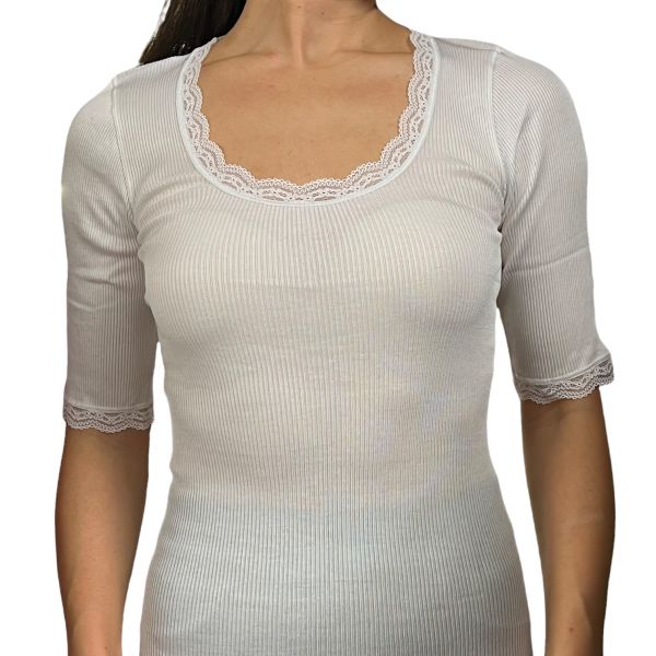 Top Manches Courtes, 100% Coton Fil d'écosse, Moretta 7751-4-BIANCO