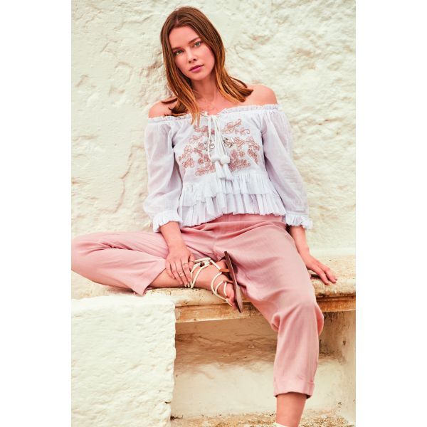 Pantalon Fluide, Palazzo, Iconique IC22-087-POUDRE