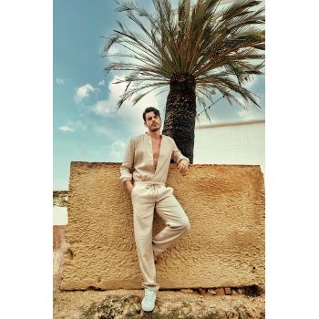 Chemise Col Mao, Leo, David DM22-33-BEIGE 2