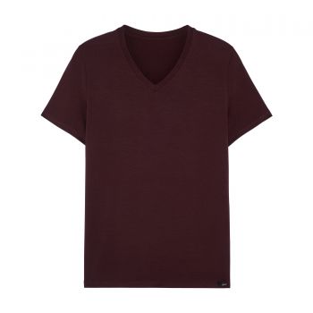 Tee-Shirt Col V, Tencel Soft - Bordeaux, Hom 402466-00ZQ