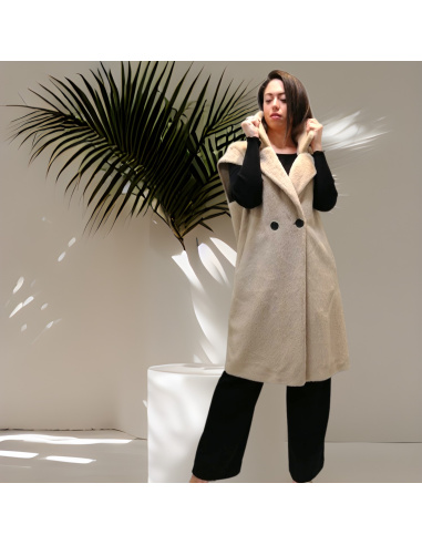 3/4 Buttoned Sleeveless Coat Eco Fur, Lou Andrea 127MIMI