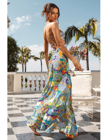 Robe Longue Dos Croisée, Amalfi, Luli Fama L725K77-111