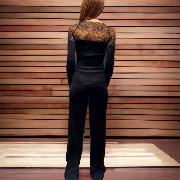 Top Manches Longues, 85% Laine 15% Soie, Moretta 5918-NERO