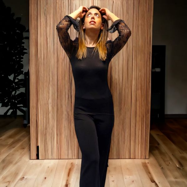 Pull Manches Longues, 85% Laine 15% Soie, Moretta 5917-NERO