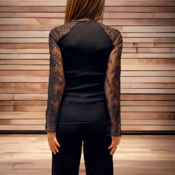 Pull Manches Longues, 85% Laine 15% Soie, Moretta 5917-NERO