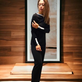 Pull Manches Longues, 85% Laine 15% Soie, Moretta 5927-NERO 2