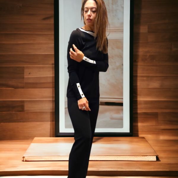 Pull Manches Longues, 85% Laine 15% Soie, Moretta 5927-NERO