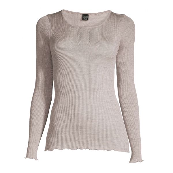 Top Manches Longues Plissé Ras de Cou 100%Soie, Oscalito 9515-350