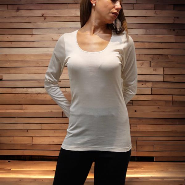 Sous Pull Plissé Manches Longues, 100% Soie, Moretta 6209-BIANCO