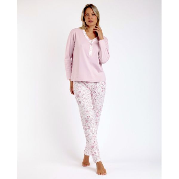 Pyjama Pantalon & Manches Longues, Admas 62633-ROSE