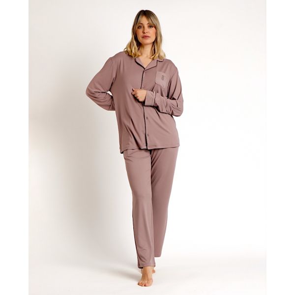 Pyjama Pantalon & Manches Longues, Admas 62617-MOKA