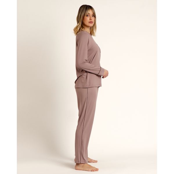 Pyjama Pantalon & Manches Longues, Admas 62643-MOKA