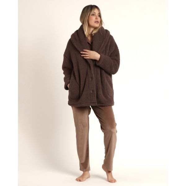 Veste 3/4 Polaire Boutonnée, Admas 67137-CHOCOLATE